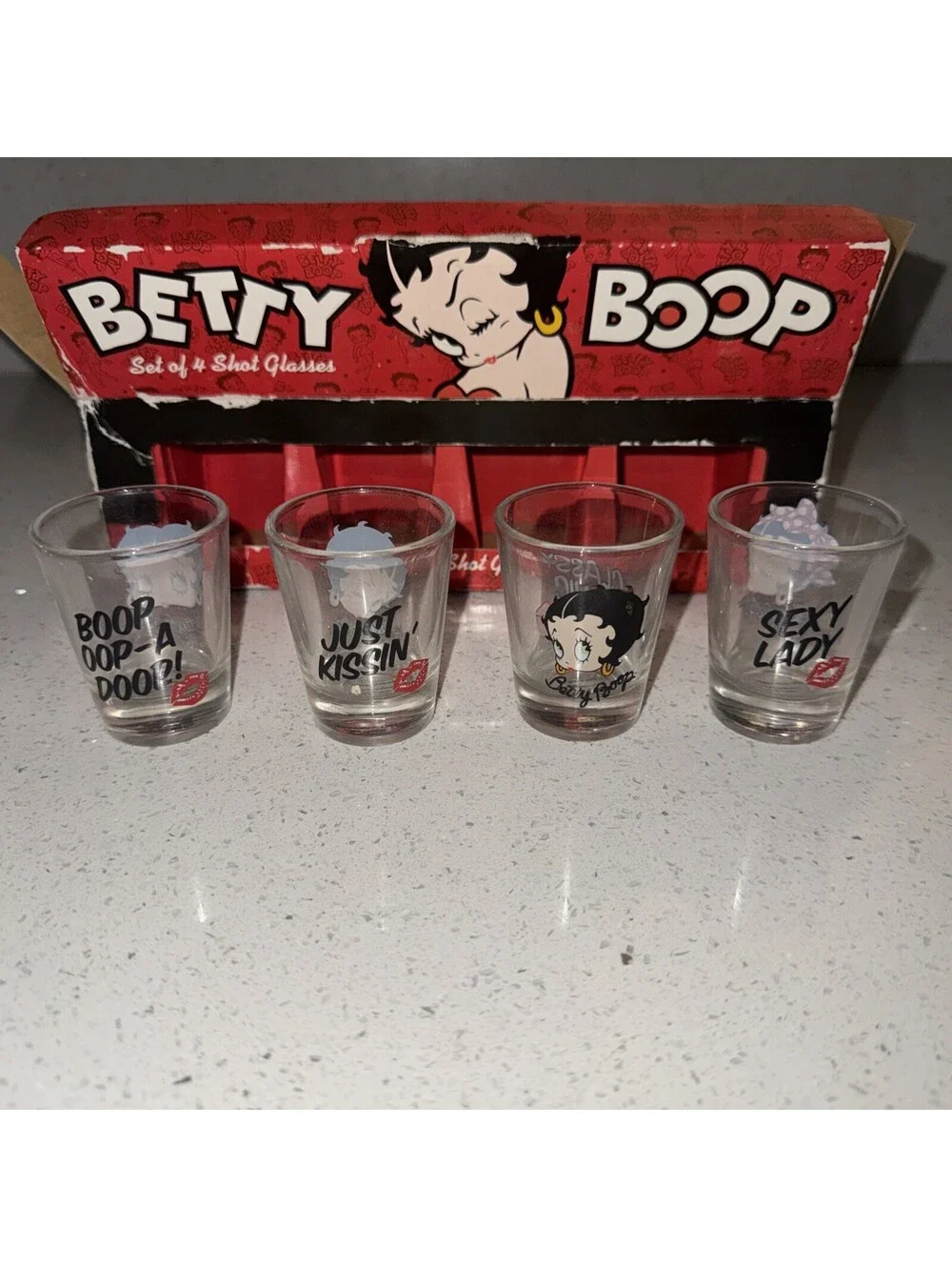 Rare Betty Boop 4 Pack Shot Glass Set In Original Box King Features Syndicate